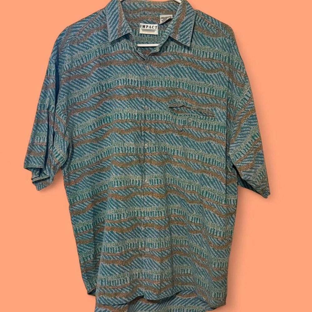 Vintage 90s Impact men’s Geometric Short Sleeve Button Down - Size L